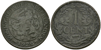 Нидерланды 1 цент 1926 Вильгельмина (1890-1948) KM 152 бронза 4576-1068