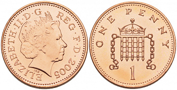 Великобритания 1 пенни 2005 Елизавета II (1952-2022) KM 986, Spink 4710 (B5) сталь плакированная медью UNC 201-269