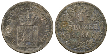 Бавария 1 крейцер 1866 Людвиг II (1864-1886) KM 487 серебро 4615-1226