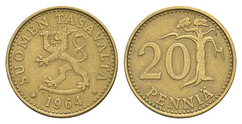 Финляндия 20 пенни 1964 KM 47 алюминиевая бронза 4648-356