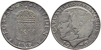 Швеция 1 крона 1979 Карл XVI Густав (1973- ) KM 852 медь плакированная медно-никелем 4397-923