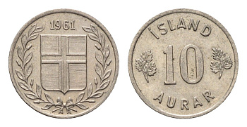 Исландия 10 эйре 1961 KM 10 медно-никель aUNC 4696-261