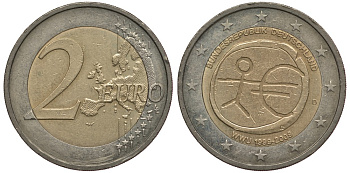 ФРГ 2 евро 2009 2009 D, 10 лет монетарной политики ЕС (EMU) и введения евро KM 277 биметалл 4397-145