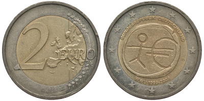 ФРГ 2 евро 2009 2009 D, 10 лет монетарной политики ЕС (EMU) и введения евро KM 277 биметалл 4397-145