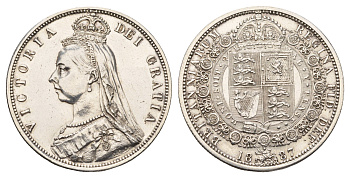 Великобритания 1/2 кроны 1887 Виктория (1837-1901) KM 764, Spink 3924 серебро 443-1533