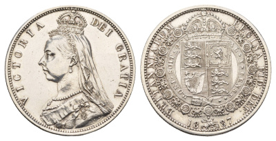 Великобритания 1/2 кроны 1887 Виктория (1837-1901) KM 764, Spink 3924 серебро 443-1533
