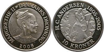 Дания 10 крон 2006 сказка - Снежная королева KM 951 серебро PROOF 1520-215