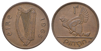 Ирландия 1 пенни 1965 курица с цыплятами KM 11 бронза 4178-1331