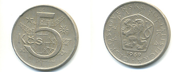 чехословакия 5 крон 1969 KM 60 медно-никель 93-112