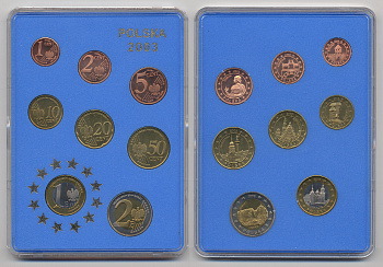 Польша набор из 8 монет 2003 Европробники, планшет, буклет, тираж 2000 экз.    UNC  1-6-2-25
