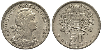 Португалия 50 сентаво 1947 KM 577 медно-никель 4556-952