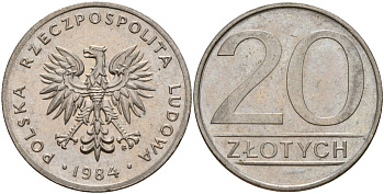 Польша 20 злотых 1984 MW Y 153.1 медно-никель 4187-627