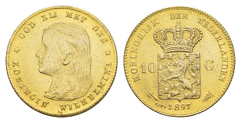 Нидерланды игрой жетон в 10 гульденов (КОПИЯ) 1897 диаметр 22 мм, вес 4,2 гр тип - KM 118 желтый металл 4644-817