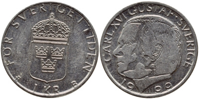 Швеция 1 крона 1999 Карл XVI Густав (1973- ) KM 852a медно-никель 89-721