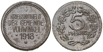 Фовинкель (Пруссия, Рейн) 5 пфеннигов 1918 Funck 564.4, Men18 32415.4 железо 4379-521