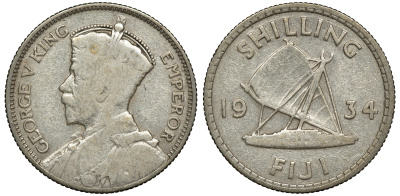 Фиджи 1 шиллинг 1934 Георг V (1910-1936), парусник KM 4 серебро 91-952