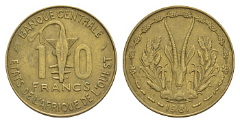 Западная Африка (BCEAO) 10 франков 1981 Центральный банк государств Западной Африки KM 1a медь алюминий никель 4642-242