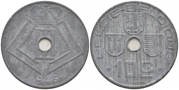 БЕЛЬГИЯ 10 САНТИМОВ 1946 BELGIE-BELGIQUE KM 126 цинк 68-225