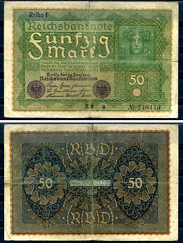 Германия 50 марок 1919 24 июня 1919, reihe I, серия MN, выпуск с ноября 1919 года Pick 66 (1), Rosenberg 62аа бумага 8619-27-2-2