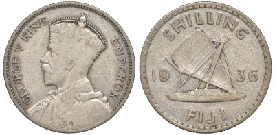 Фиджи 1 шиллинг 1936 Георг V (1910-1936), парусник KM 4 серебро 91-1033