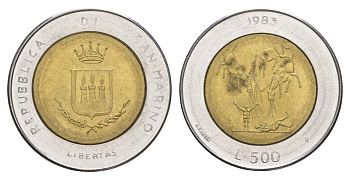 Сан-Марино 500 лир 1983 Ядерная угроза KM 153 биметалл UNC 4648-323