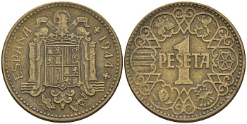 Испания 1 песета 1944 национальное правительство (1939 - 1947) KM 767 алюминиевая бронза 4155-314