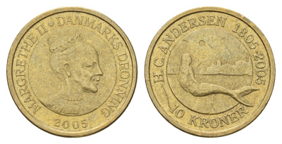 Дания 10 крон 2005 Сказка - Русалочка KM 900 алюминиевая бронза 119-915