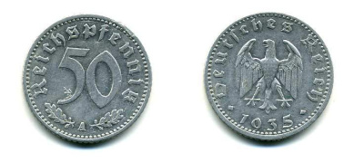 Германия 50 рейхспфеннигов 1935 A KM 87, J.368 алюминий 179-917