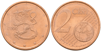 Финляндия 2 евроцента 2000  KM 99 сталь плакированная медью  UNC  4564-369