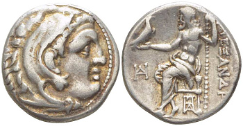 МАКЕДОНСКОЕ ЦАРСТВО ДРАХМА 310-301 гг. до н.э. АЛЕКСАНДР III, ВЕЛИКИЙ, ГОЛОВА АЛЕКСАНДРА ВЕЛИКОГО В ОБРАЗЕ ГЕРАКЛА / ЗЕВС НА ТРОНЕ, ДЕРЖАЩИЙ ОРЛА, ГРЕЧЕСКАЯ ЛЕГЕНДА "АЛЕКСАНДРА", ГОРОД ТЕОС, 4,18 гр Price 2286 серебро 1073-11-101