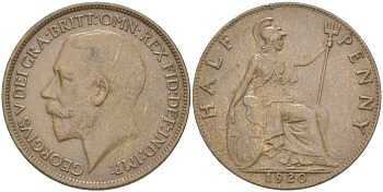 Великобритания 1/2 пенни 1920Георг V (1910-1936) KM 809, Spink 4056 бронза 4519-314