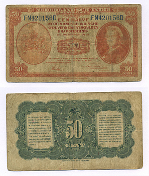 Нидерландская Индия 50 центов 1943 Вильгельмина I (1890-1948) Pick 110 a бумага 6278-42-3-2