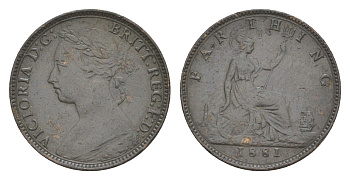 Великобритания 1 фартинг 1881 Виктория (1837-1901) KM 753, Spink 3958 бронза 4630-155