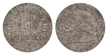 Брауншвейг 10 пфеннигов 1920 Funck 56.5, Men05 3454.11, Men18 4388.11 железо 54-232