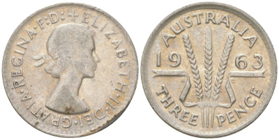 Австралия 3 пенса 1963 Елизавета II (1952-2022) KM 57 серебро 4623-124