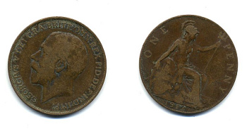 Великобритания 1 пенни 1912 Георг V (1910-1936) KM 810, Spink 4051 бронза 47-844