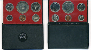 США годовой набор из 6 монет (1, 5, 10, 25 и 50 центов; 1 доллар) 1975 в оригинальной упаковке KM PS138 (A192, 195a, 201, 204, 205 и 206) PROOF 8-2-02-24