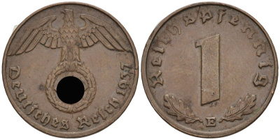 Германия 1 рейхспфенниг 1937 E KM 89, J 361 бронза 4136-1217
