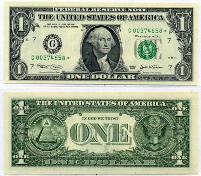 США 1 доллар 2003 буква "G", Чикаго, штат Иллиноис Pick 515a бумага UNC (пресс) 8564-43-2-2