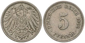 ГДР 5 пфеннигов 1912 A, KM 11, J. 12 медно-никель 3458-1121