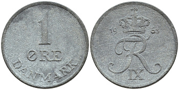 ДАНИЯ 1 ЭРЕ 1963 С; S, ФРЕДЕРИК IX (1947-1972) KM 839.2 цинк 46-1119