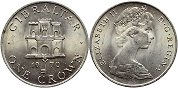 Гибралтар 1 крона 1970 Елизавета II (1952-2022), старый замок KM 4 медно-никель UNC 74-625