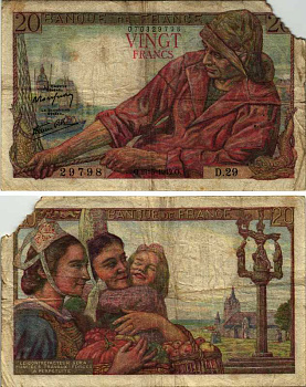 ФРАНЦИЯ 20 ФРАНКОВ 1942 21 МАЯ 1942 Pick 100а бумага 6266-14-1