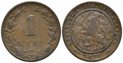 Нидерланды 1 цент 1878 Виллем III (1849-1890) KM 107 бронза 100-1243