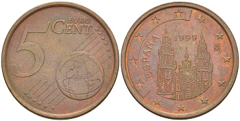 ИСПАНИЯ 5 ЕВРОЦЕНТОВ 1999 KM 1042 сталь плакированная медью 4543-332