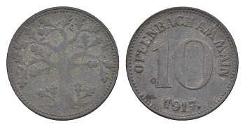 Оффенбах-ам-Майн 10 пфеннигов 1917 Funck 402.3, Men18 24825.5 цинк 4636-729