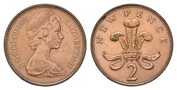 Великобритания 2 новых пенса 1971 Елизавета II (1952-2022) КМ 916, Spink 4235 (C1) бронза 3996-822