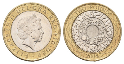 Великобритания 2 фунта 2014 Елизавета II (1952-2022) KM 994, Spink 4570 (K9) биметалл 4111-1144