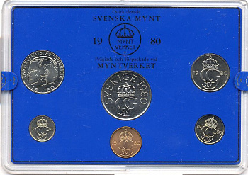 Швеция набор монетного двора из 6 монет 1980 в пластике, Карл XVI Густав (1973- ) KM MS15 UNC 4-3-6-127