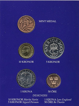 ШВЕЦИЯ НАБОР ИЗ 4 МОНЕТ 2000 04-062-251
